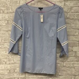 Talbots Striped Tunic Women’s Mp 3/4 Sleeves Embroidered Blue White NWT‎